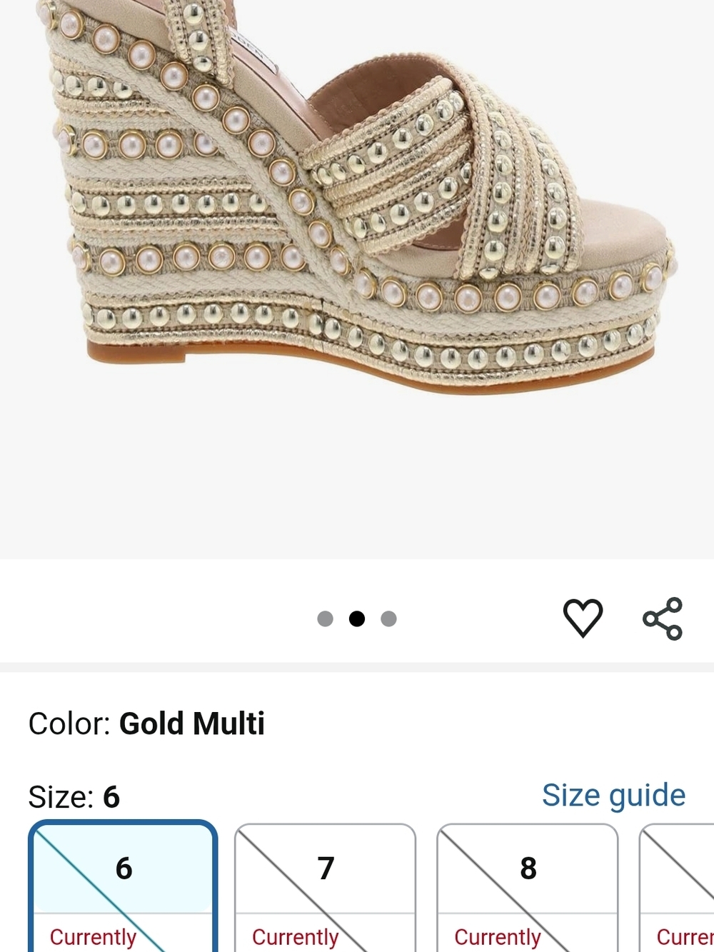 NWT Steve Madden Gold Pearl Embellished Wedge Sandals - Picture 6 of 7